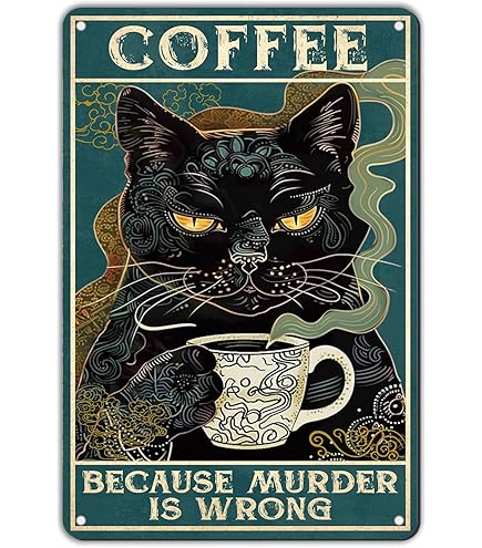 Amazon.com: MeowPrint Coffee Because Murder is Wrong Vintage Metal
